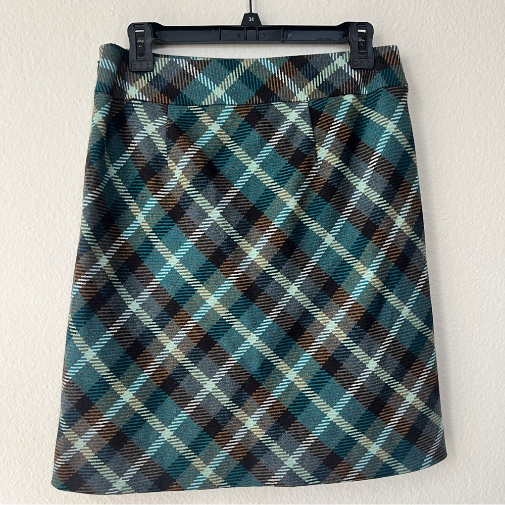 Talbots Plaid A-Line Skirt Wool Blend Petite Teal Brown‎ Lined - Picture 5 of 12